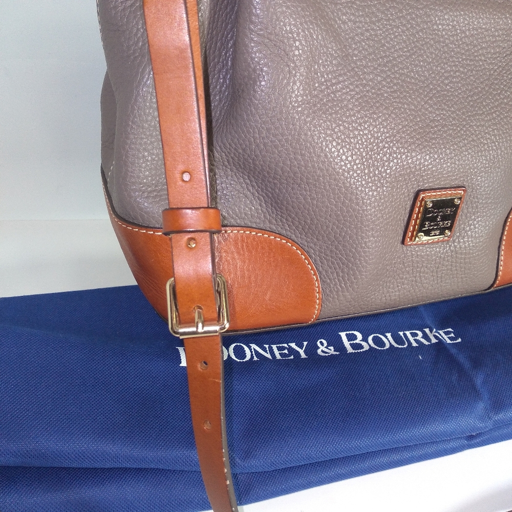 Authentic Dooney & Bourke Brenna Pebble Grain Grey & Brown Leather  Satchel - Picture 13 of 16